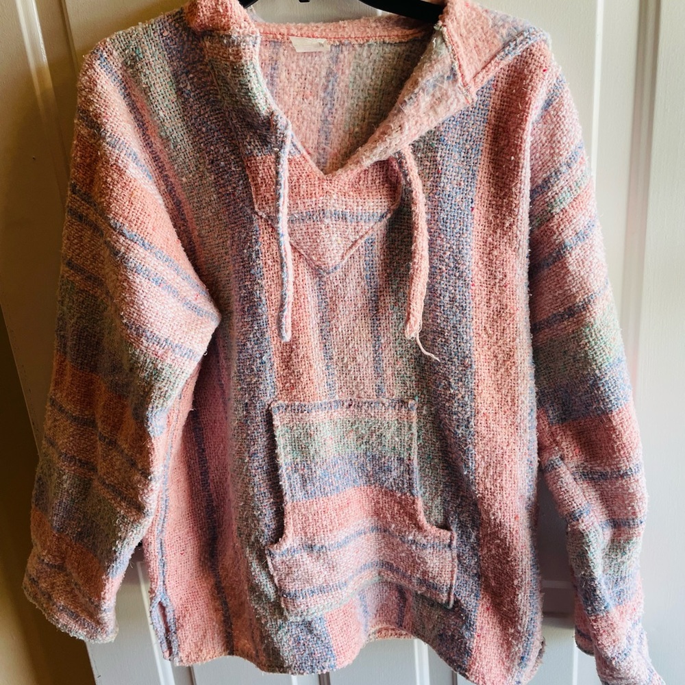 Mexican Poncho Baja Hoodie pretty pastel colors! Size Med